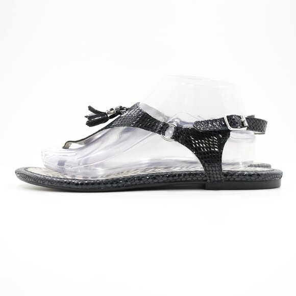 Sperry Black Patent Leather Tassel Lightweight Flat Slingback Thong Sandals 9.5 - Picture 1 of 7